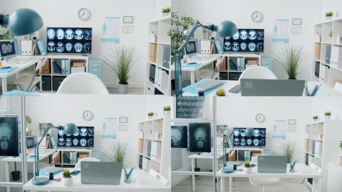 现代医院办公室的缩小，配备现代化设备，没有人