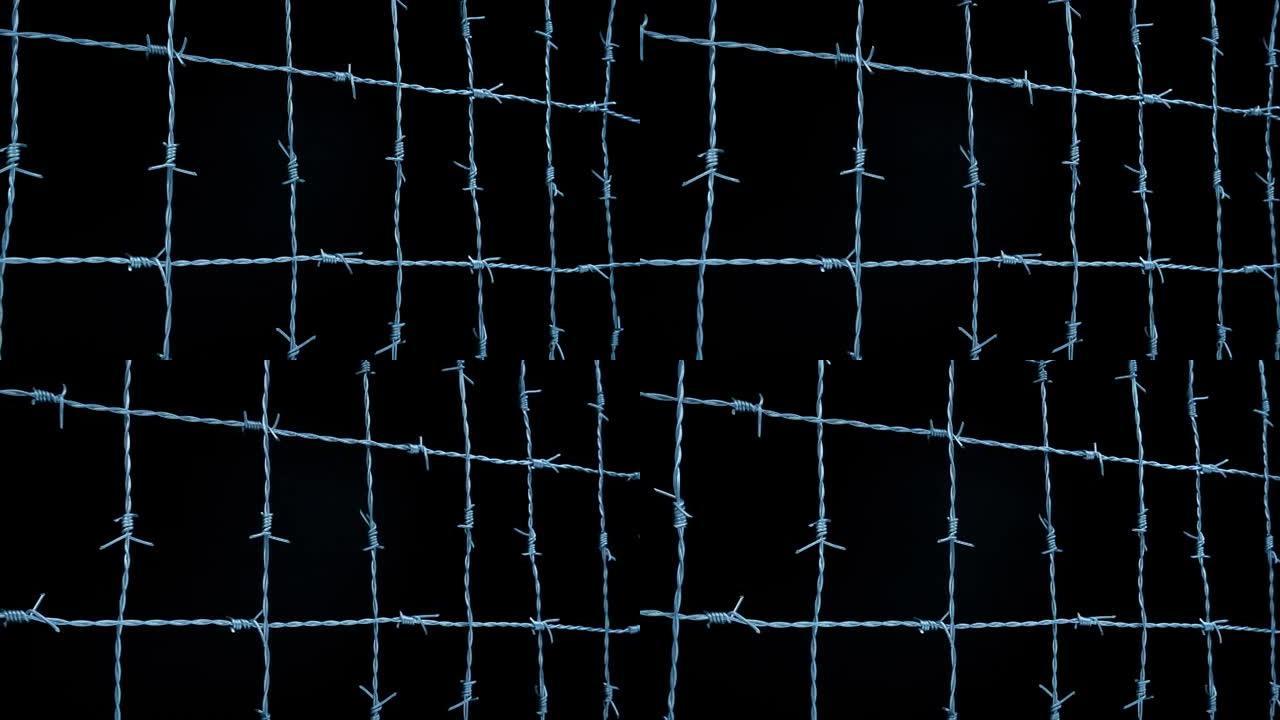 黑色移动镜头上的铁丝网网格