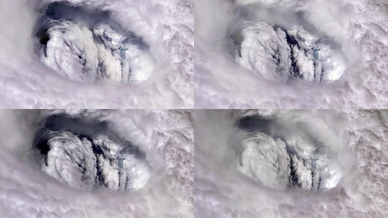 从太空中看到的巨大飓风之眼。NASA提供的这段视频的元素。4k分辨率。