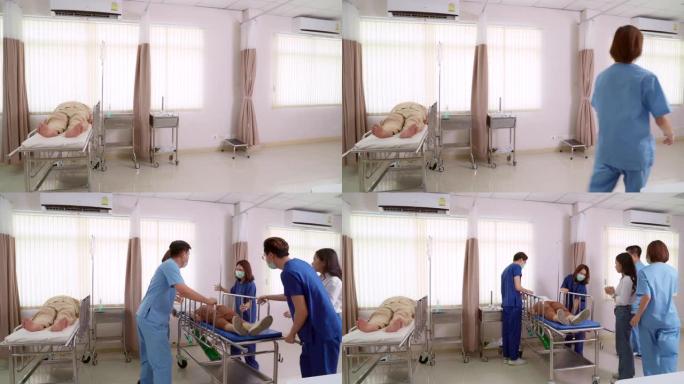 4K UHD多莉拍摄: 医院格尼担架床上的新病人被送往急诊室。