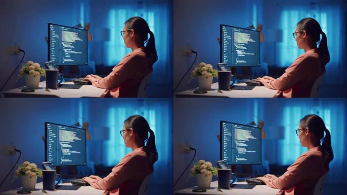女程序员在计算机上编写代码