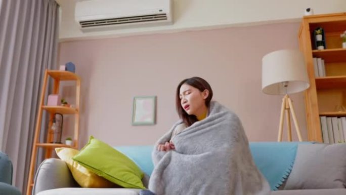 亚洲女人感到寒冷