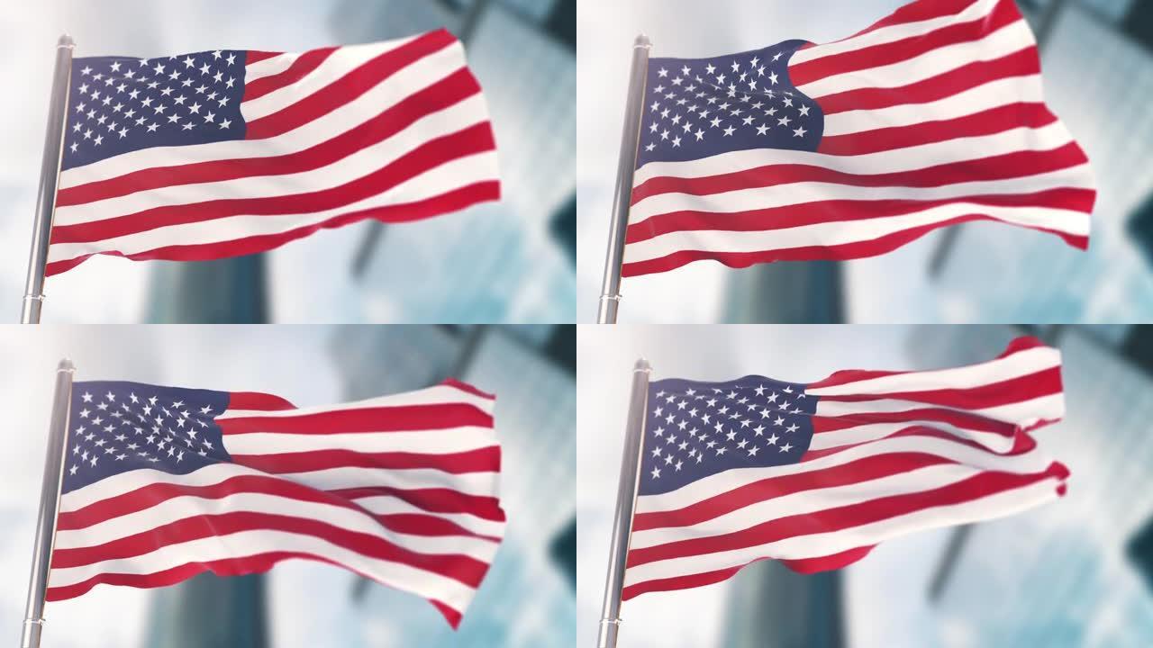 美利坚合众国国旗。慢动作