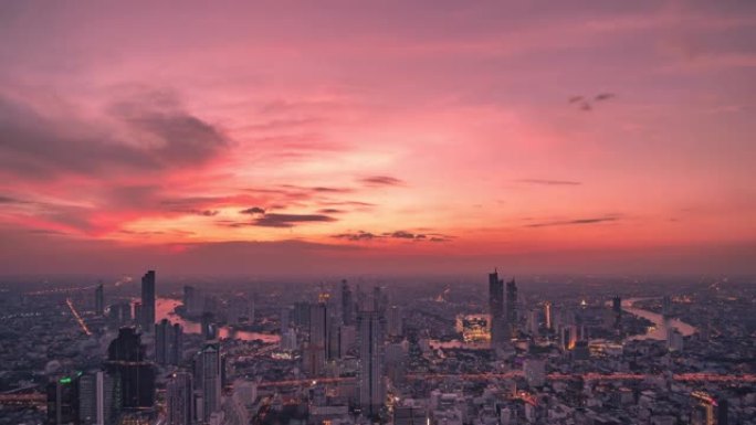 泰国曼谷湄南河上摩天大楼的曼谷地标金融商务区鸟瞰图