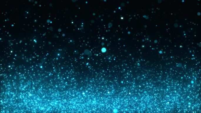 慢动作中闪闪发光的蓝色粒子-水，雨，冬天，雪，向上-抽象背景动画-可循环