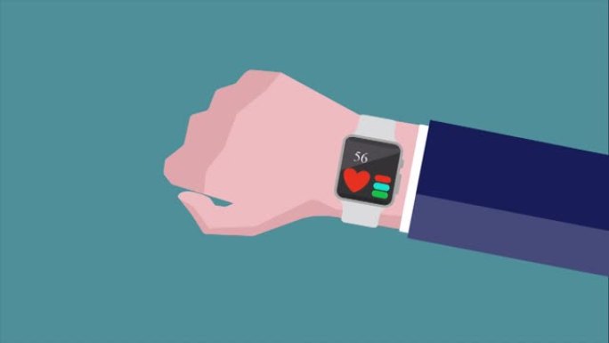 人类手腕的卡通用一种新技术可穿戴智能手表。现代技术和人工智能技术。卫生部门和健康生活概念。4k分辨率