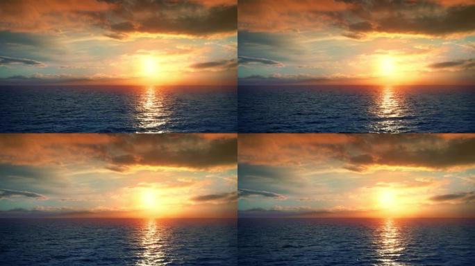 在海洋上带着令人惊叹的日落旅行