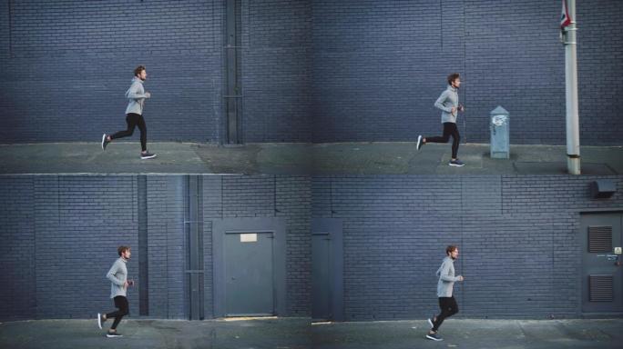 男子在城市街道上慢跑