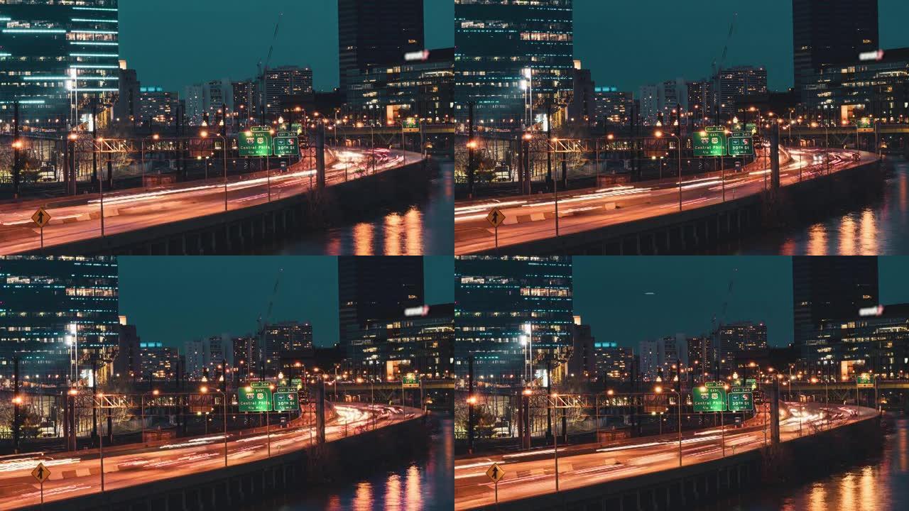 美国费城夜间红绿灯的时间流逝