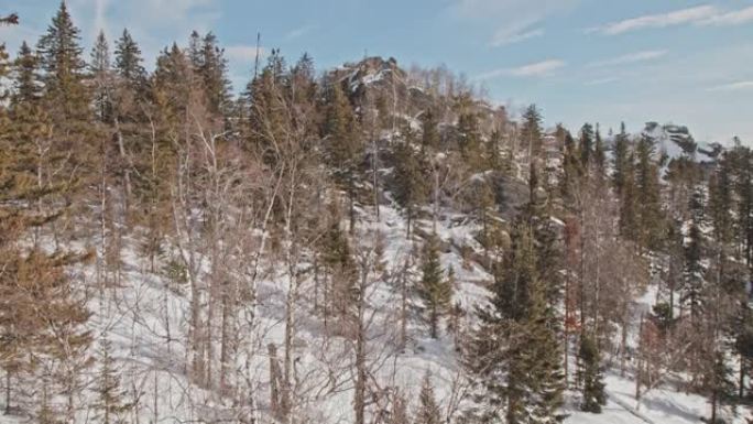 冬日的山顶大雪封山山中植被冬季雪山