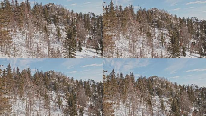 冬日的山顶大雪封山山中植被冬季雪山