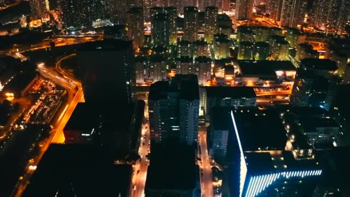 香港九龙湾区空中无人机夜景