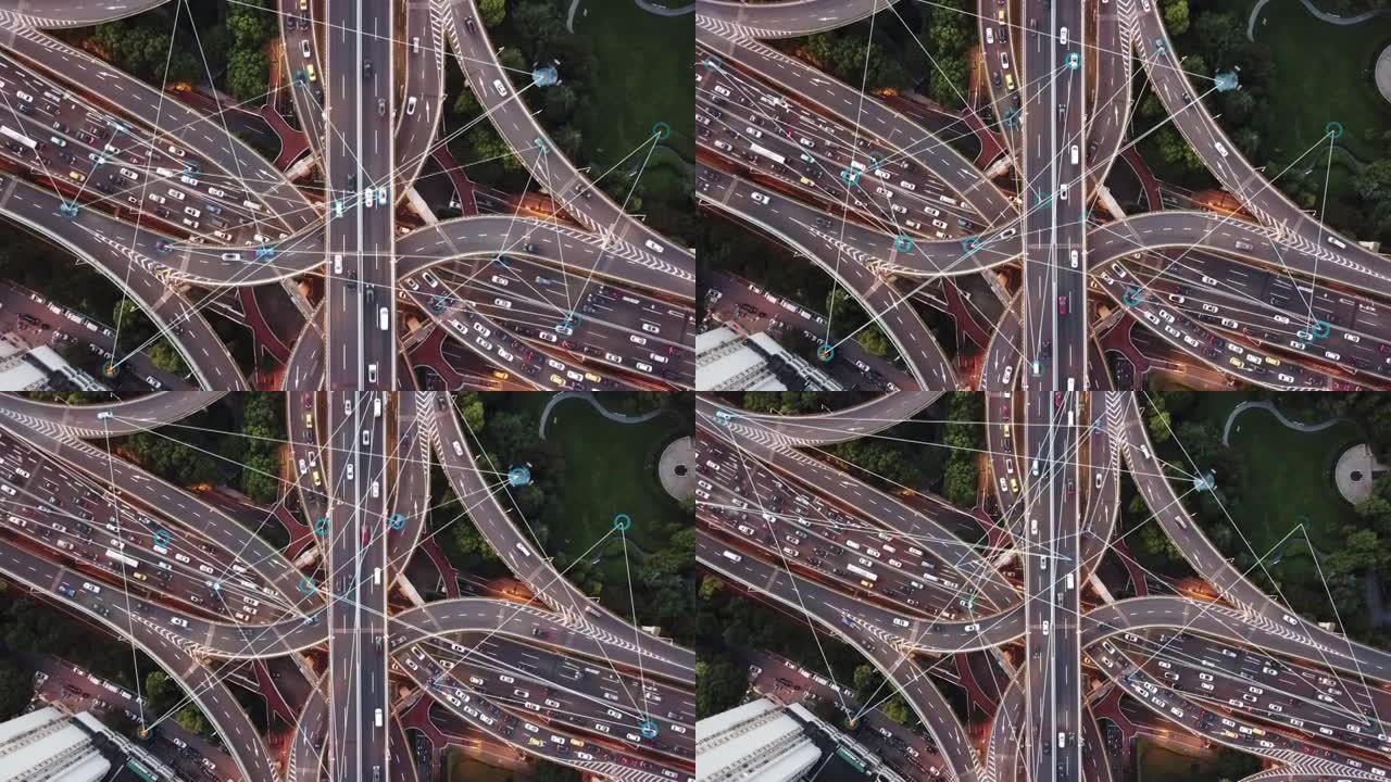 未来智能交通车联网科技城市点线连接