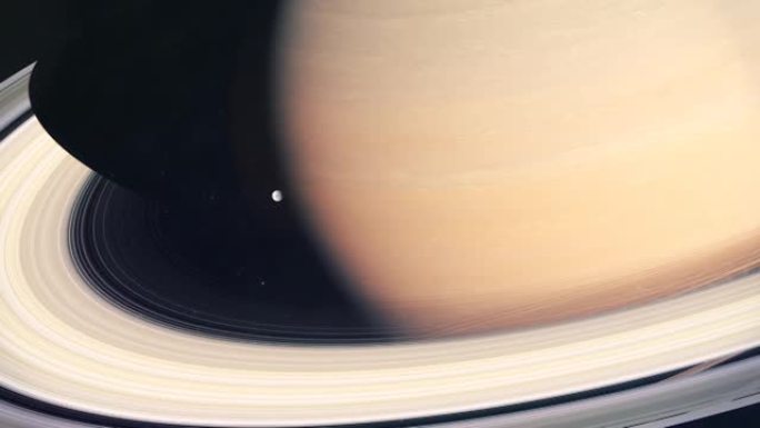 太空探测器和气体巨人土星1的逼真的建立镜头