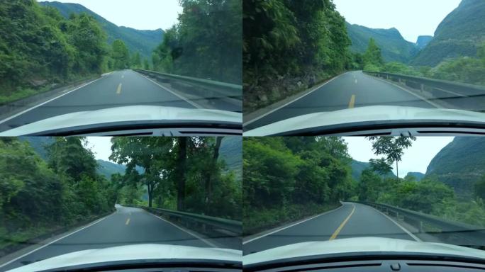 在山路上行驶快速路行车开车第一视角车窗外