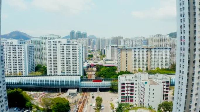 香港屯门市区城市景观无人驾驶飞机