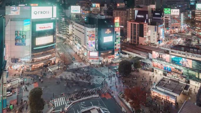 日本东京涩谷穿越的鸟瞰图时间流逝