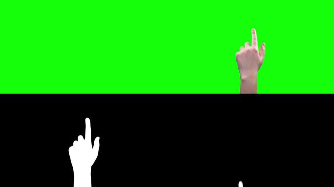绿色屏幕上的女人手触摸屏手势。色度关键背景。触摸屏手势-女性手，哑光饰面。