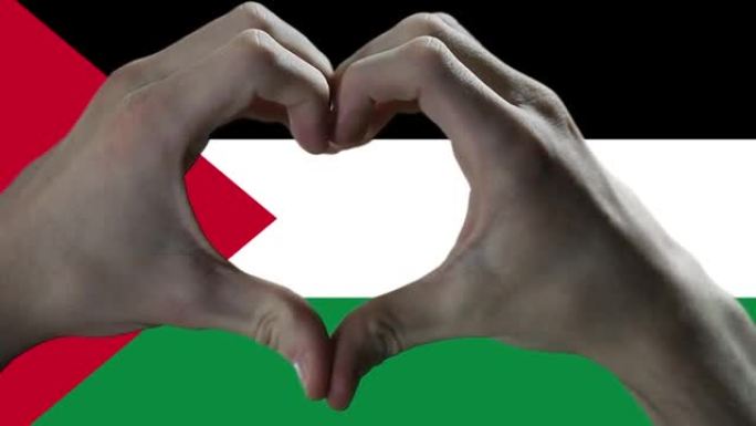 双手在巴勒斯坦国旗上显示心脏标志。