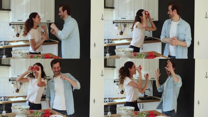 准备早餐时，活泼的已婚夫妇在厨房跳舞
