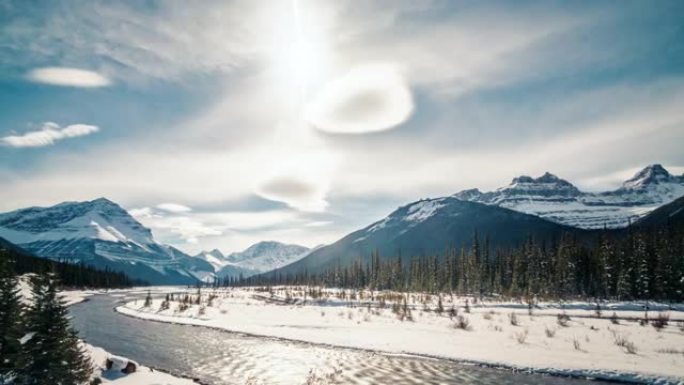 加拿大阿伯塔，冬季晴天的冬季湖