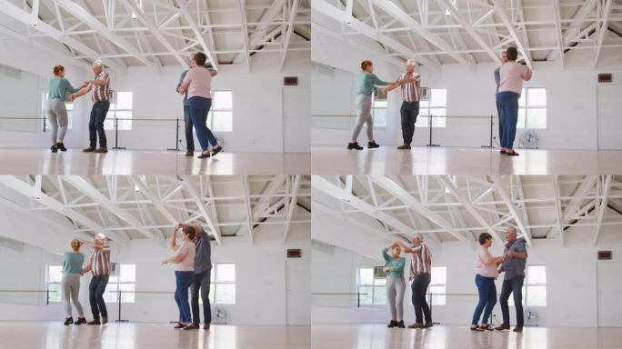 高加索高级夫妇在舞厅里共度时光并跳舞