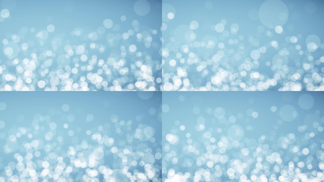 柔和的蓝色背景 (可循环)。抽象模糊圆美丽的bokeh运动设计。名人，闪亮，新年快乐，活动，情人节，