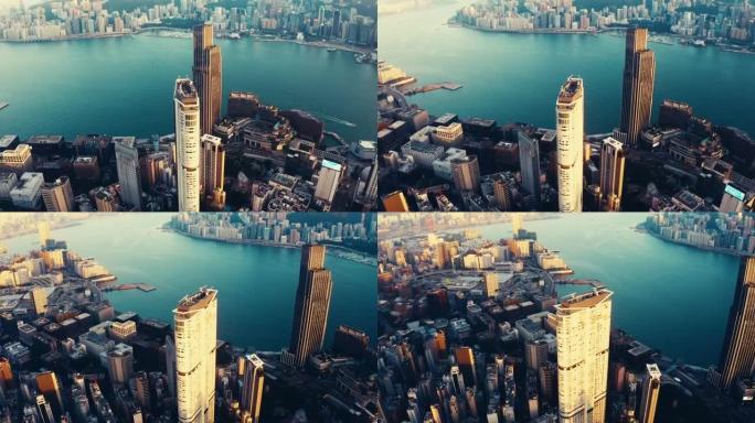鸟瞰图香港城市天际线