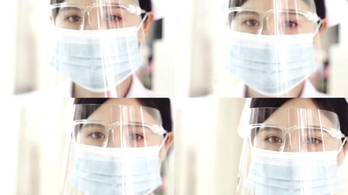 面罩，护士穿隔离服的护士