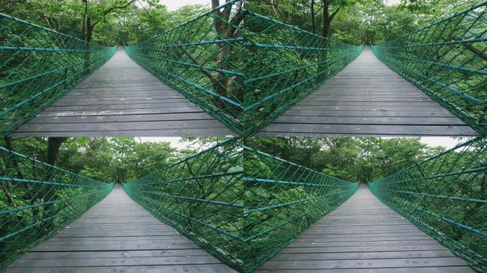 森林中的悬索桥木板桥览桥桥栏防护网
