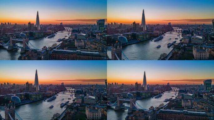 回旋镖HYPERLAPSE view River Thames & city天际线伦敦英国英格兰延时