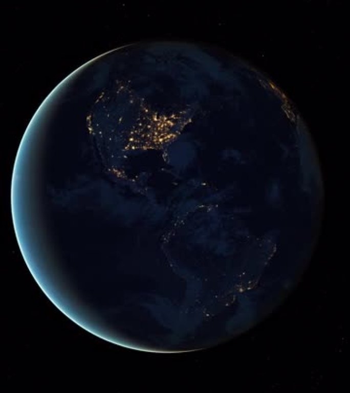 Planet Earth 3D轨道动画，夜间的Planet Earth