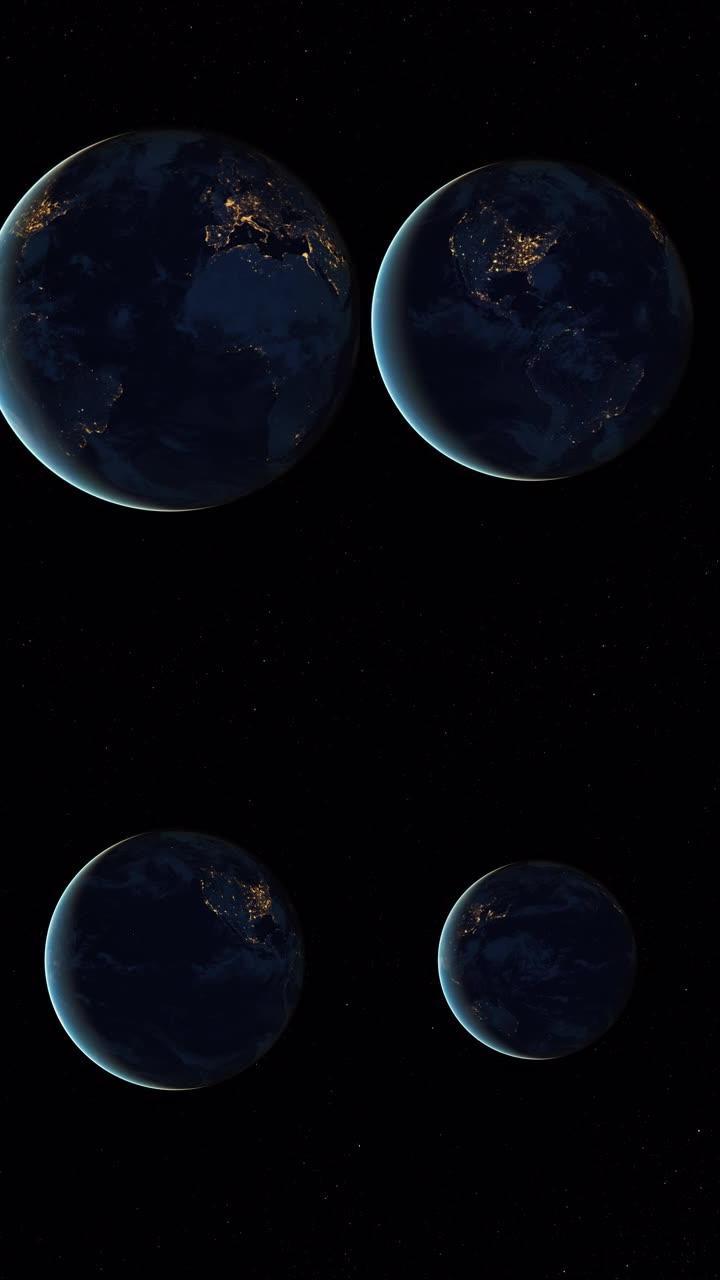 Planet Earth 3D轨道动画，夜间的Planet Earth