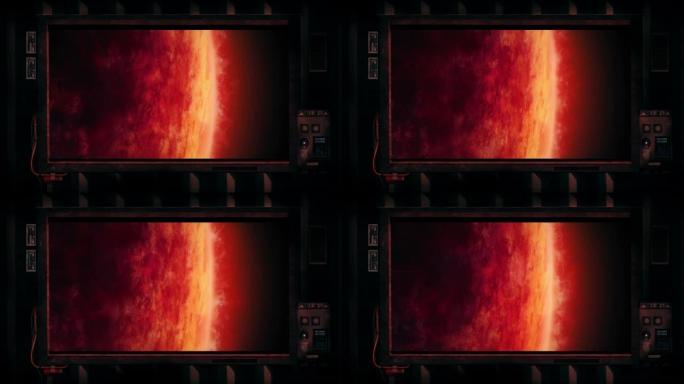 巨大的红色气体行星-太空飞船的屏幕或窗口视图