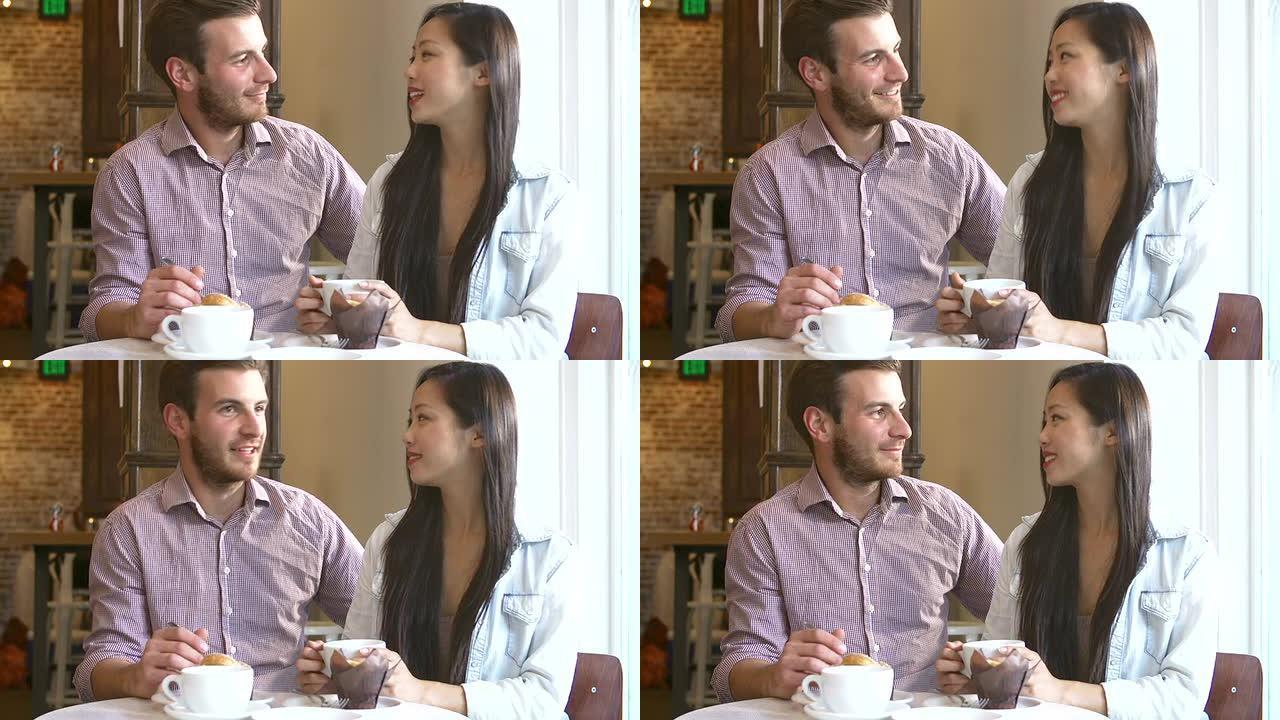 情侣在咖啡馆餐厅见面