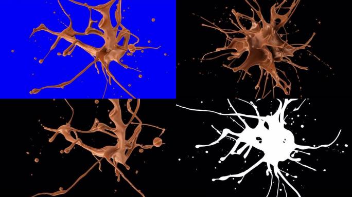 慢动作4K哑光阿尔法通道面膜中的液体巧克力爆炸
