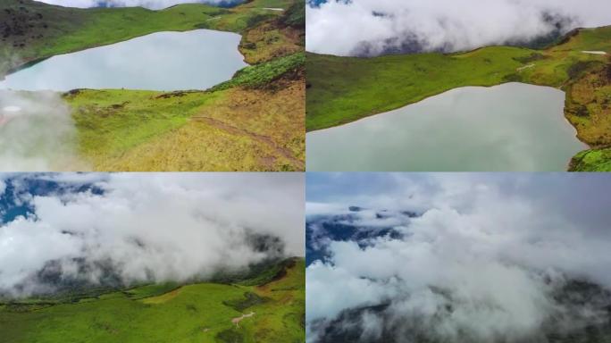 草原上的湖面满云飞过高山云海涌动国内壮丽