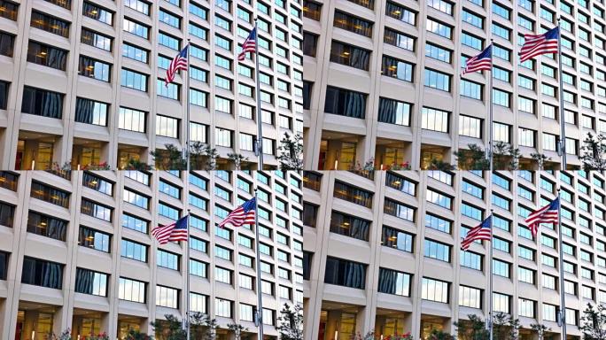 美国国旗。办公楼。曼哈顿。纽约。