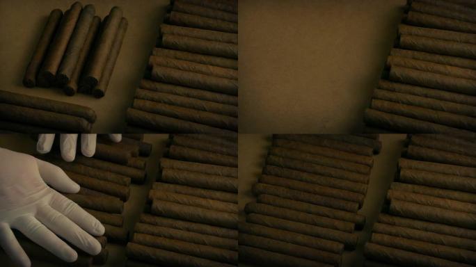 雪茄制造商在桌子上分类雪茄