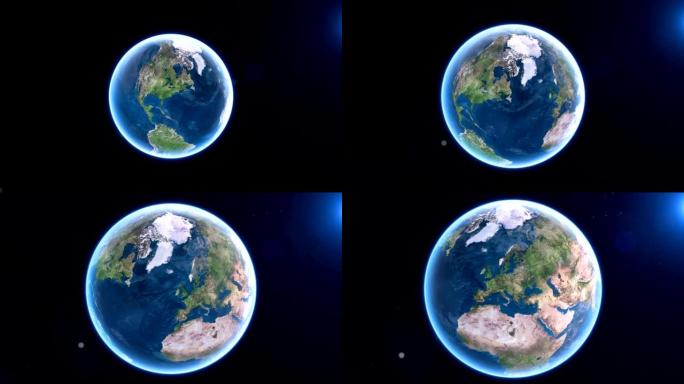 来自太空旋转的行星的视频地球完全点亮，3d渲染世界旋转动画，显示地球