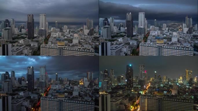 曼谷摩天大楼白天到晚上的4k时间流逝