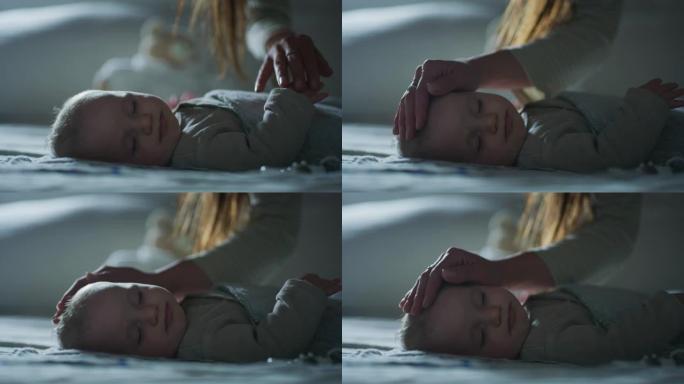 母亲照顾刚出生的婴儿睡觉的真实特写镜头