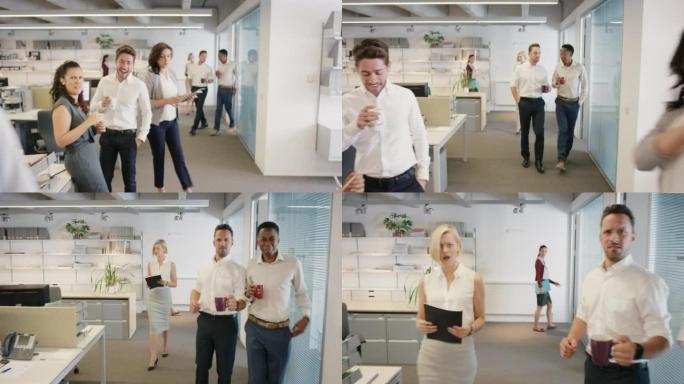 4k视频片段，一群不同的商人在办公室里看起来很震惊
