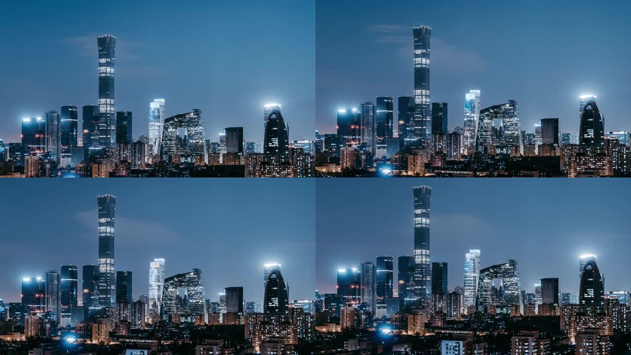 北京天际线和市中心夜间/北京，中国的T/L TD鸟瞰图