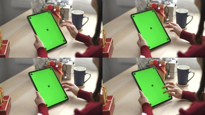 绿色屏幕数字平板电脑圣诞节在线购物