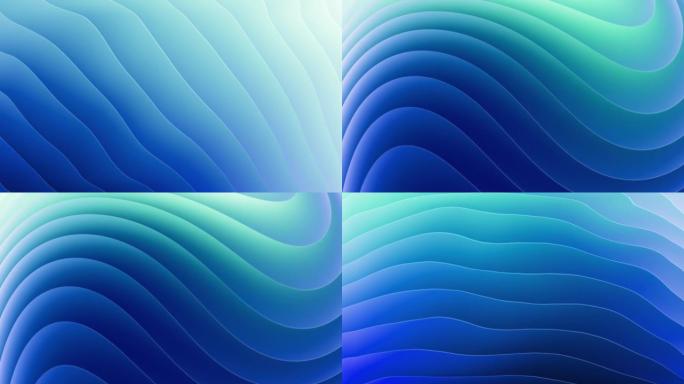 蓝色波浪形无缝背景3合1视频。液体梯度创意设计循环3d动画。一组柔和的环境颜色背景。水和天空抽象概念