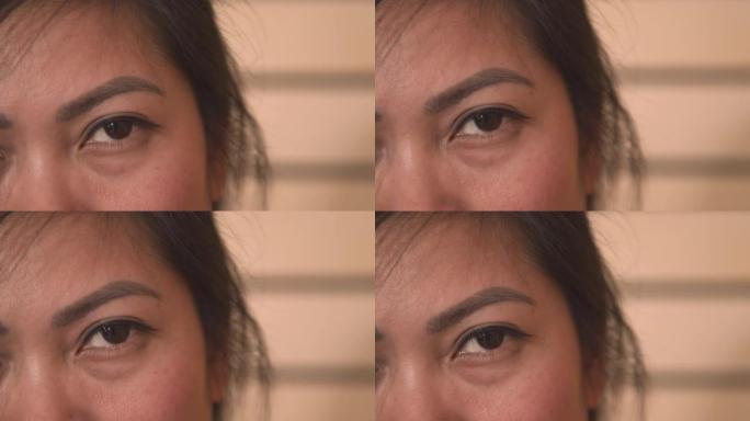 特写，肖像: 详细观察菲律宾人美丽的棕色眼睛