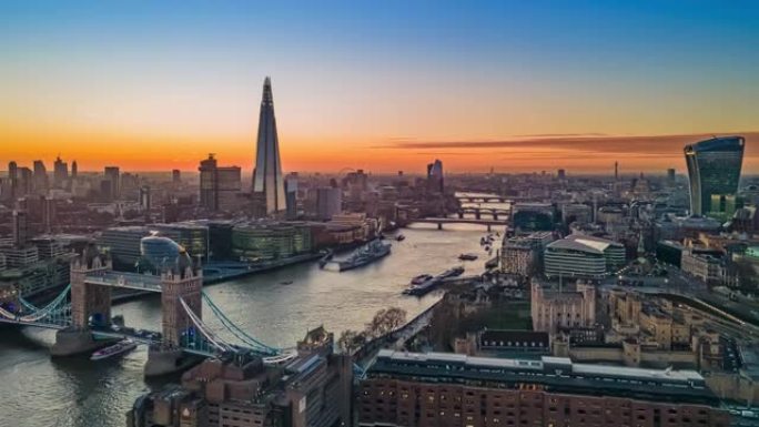 HYPERLAPSE view River Thames & city天际线伦敦英国英格兰延时空中拍