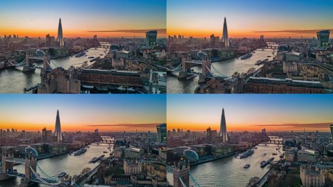 HYPERLAPSE view River Thames & city天际线伦敦英国英格兰延时空中拍
