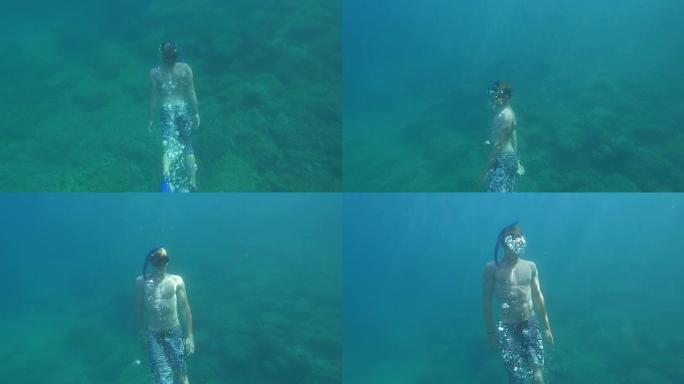水下: 年轻人潜水